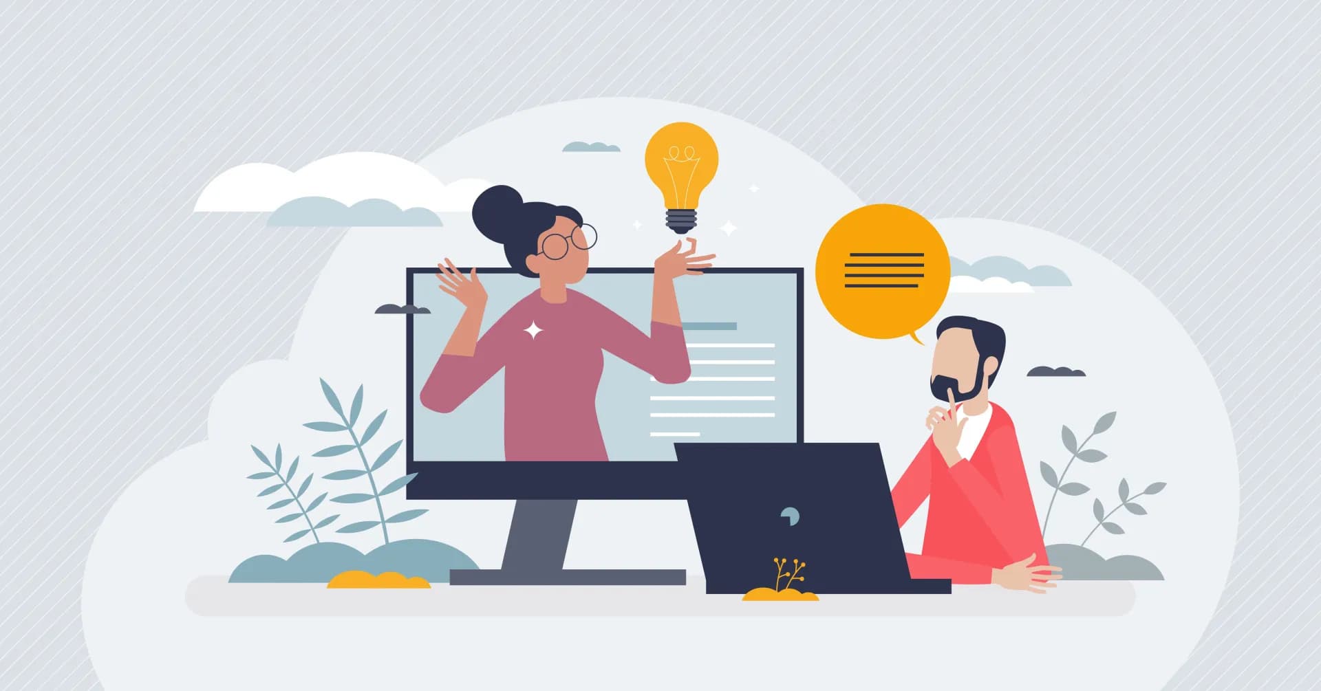 Distance learning and online education using internet tiny person concept. E learning video call for student knowledge development vector illustration. Remote university, school or college teaching.